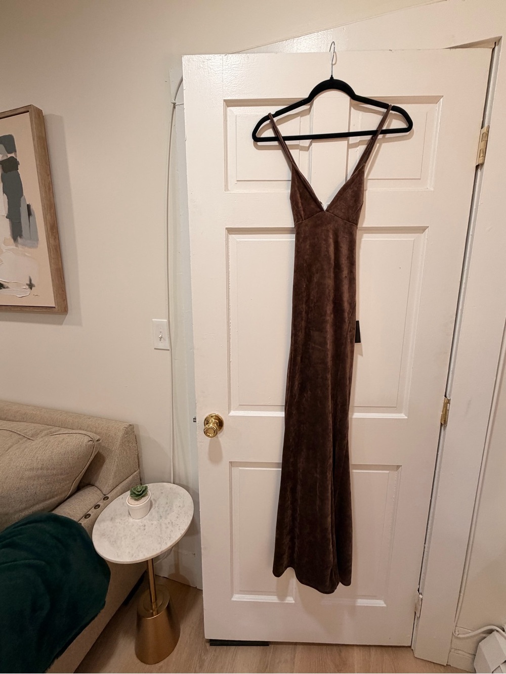 Lulu's Chocolate Brown Velvet Maxi Slip Dress